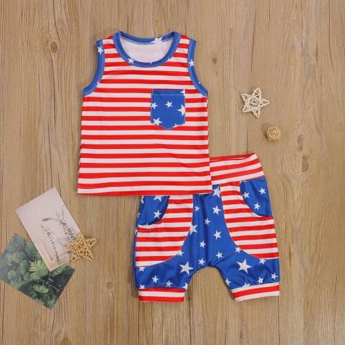 Newborn Baby Boys Casual Two-piece Clothes Set, Red Printed Pattern Round Collar Vest and Elastic Waist Shorts Outfits Summer