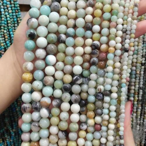 Natural Amazonite Stone Beads 4 6 8 10 12 mm Round Loose Beads For Jewelry Making Necklace DIY Bracelet Wholesale