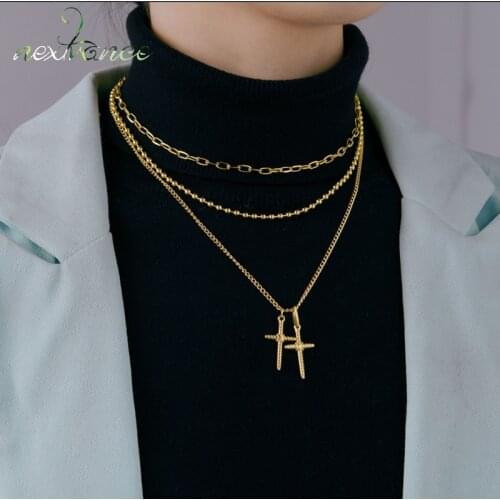 Nextvance Adjustable Stainless Steel Cross Pendant Necklace Three Layer Chain Necklaces For Women Men Gift Jewelry
