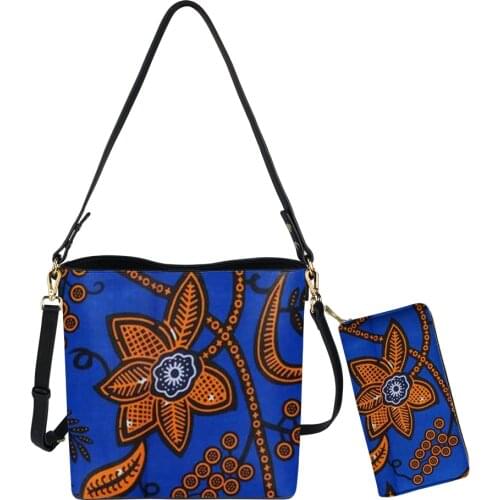 Luxury Women Crossbody Bucket Bag Handbag Set Leather Bag And Wallets Polynesian Flower Print Lady Handbag Free Dropship 2021