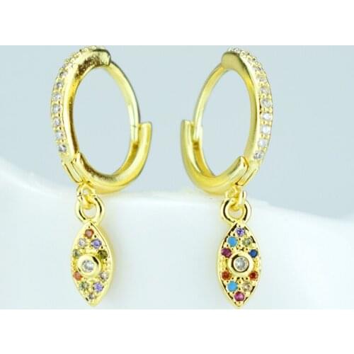 Hoop earrings, simple Turkish evil eye pierced earrings, womens jewelry, micro-inlaid colorful zircon