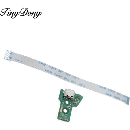 TingDong for Dualshock 4 PS4 Pro Slim Controller Charging Socket Port Circuit Board JDS040 with 12 Pin Power Flex Cable