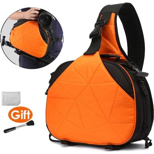 DSLR Camera Triangle Sling Shoulder Cross Body Waterproof Soft Padded Men Women Bag Black Orange Case for Canon Nikon Sony SLR