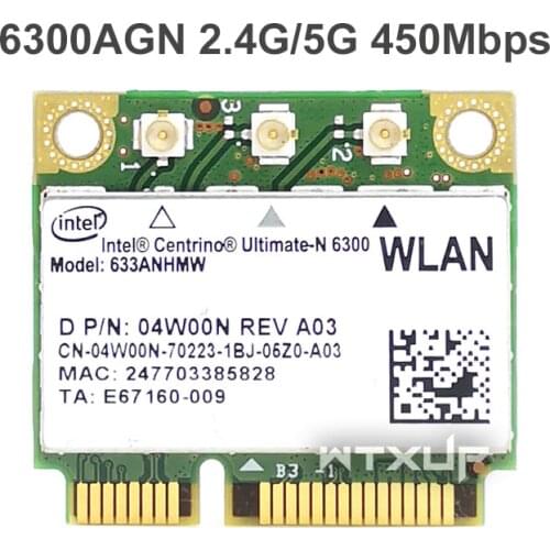 Ultimate-N 6300 633ANHMW Dual Band 450Mbps Half Mini PCI-E wifi Adapter Wireless Wlan Card for Intel 6300AGN for Acer/Asus/Dell
