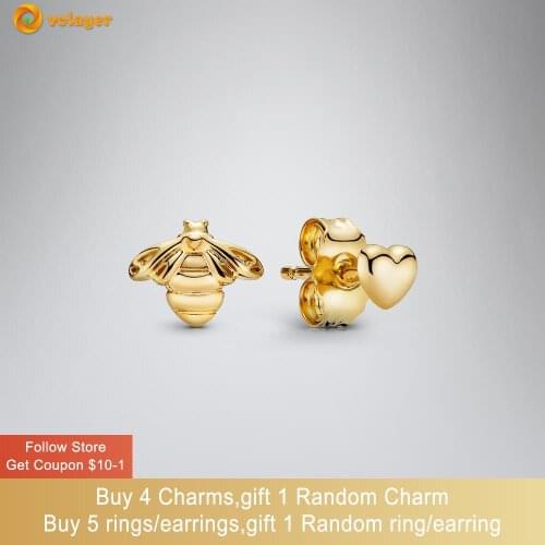 Volayer 925 Sterling Silver Stud Earrings Bee & Heart Stud Earrings Cubic Zirconia Statement Stud Earrings Women Earrings Gift