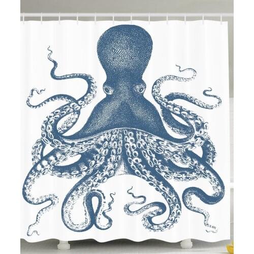Kraken Shower Curtain Octopus Decor for Baby Sea Creatures Sea Life Nautical Blue Wall Decoration Hanging Curtains