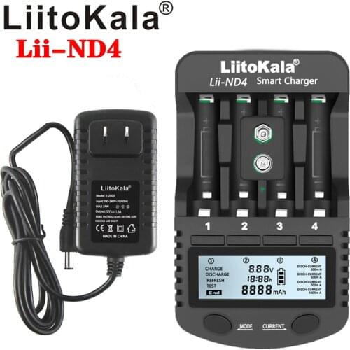 LiitoKala Lii-NL4 Lii-ND4 1.2V AA AAA 9V Battery Charger Ni-MH Ni-Cd Rechargeable Batteries Wall Desk Charging for Travel