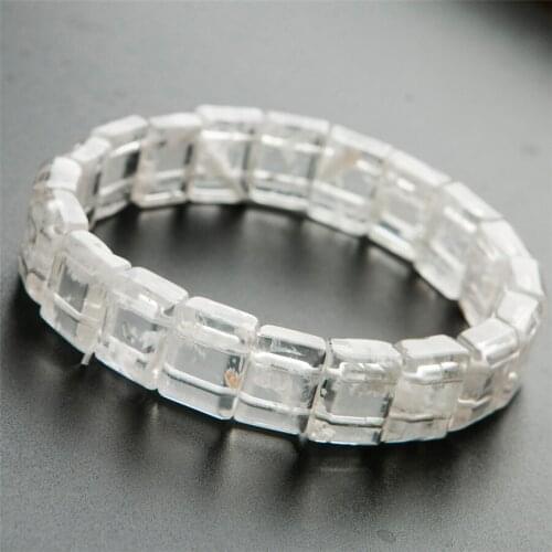 Genuine Natural White Sericite Stone Rectangle Beads Women Healing Bracelet 14*10*6mm