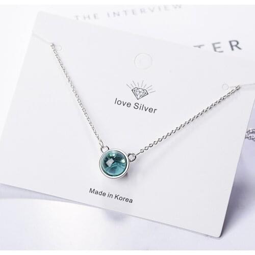 925 Sterling Silver Round Blue Crystal Pendant Necklace For Women Wedding Acessories Gifts Dropshipping S-N293