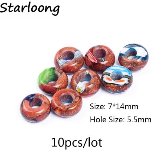 10pcs/lot round lampwork glazed glass and goldstone sand stone spacer beads fit for European charm bracelet for jewelry making