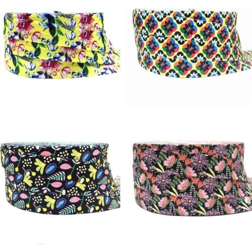 10Yards 16mm Flowers Print Fold oever Elastic bands for Handmade Craft headband Hair ties Hair Accessories