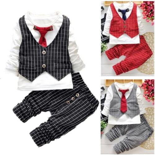 2020 Fashion Baby Boy Spring Clothes Gentleman Suit Toddler Boys Clothing Set Long Sleeve T-shirt Pants Kids Clothing Set