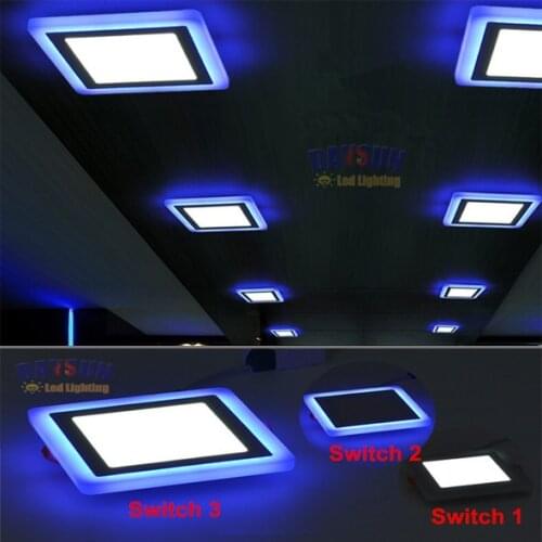 Free Shipping Ultrathin Led Panel Downlight 6W 9W 16W 24W Dual Color LED Lamp AC85-265V Recessed Ceiling Lights White + Blue