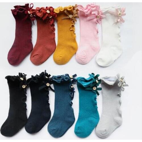 0-8Yrs Baby Girl Ruffles Socks Toddler Baby Bow Cotton Summer Baby Knee Socks Newborn Infant Non-slip Long Baby Girls Socks