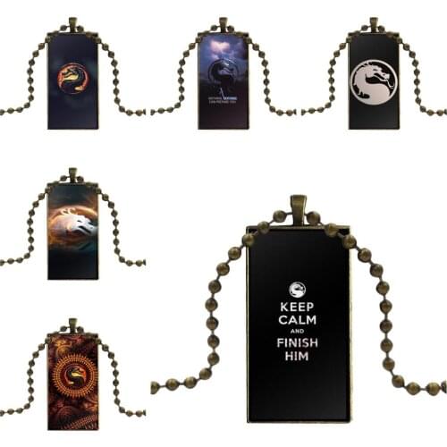 For Unisex Gift Mortal Kombat Sub Zero Logo Brand Bronze Color Jewelry Fashion Statement Necklace Glass Necklaces Pendants