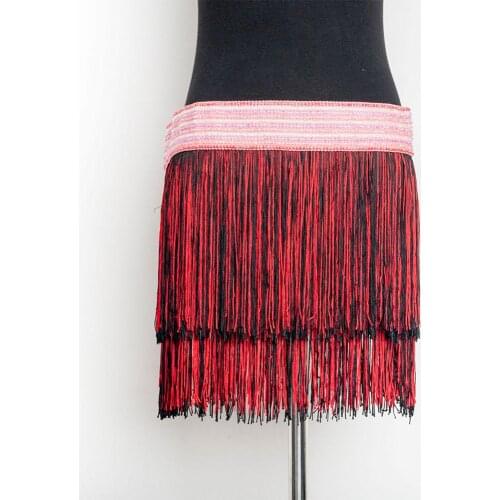 Two Layers Tassel Latin Profesional Belly Dance Hip Scarf Belt Tribal Dance Skirt Performance wear for women Elastic dance skirt