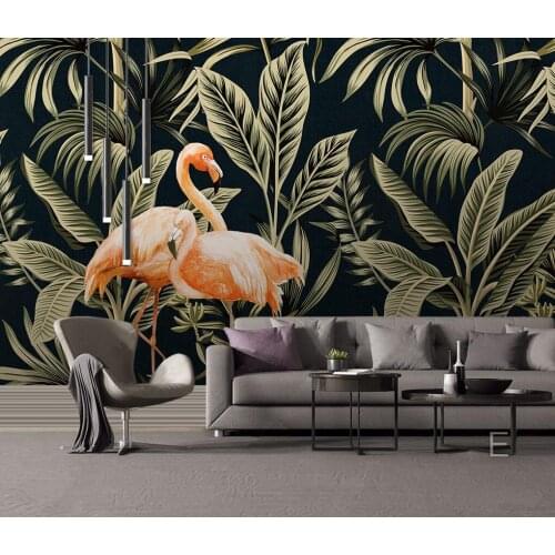 Custom Size Mural Tropical Rainforest Medieval Tropical Plant Flamingo Background Wall Decorative Painting Indoor plants home de