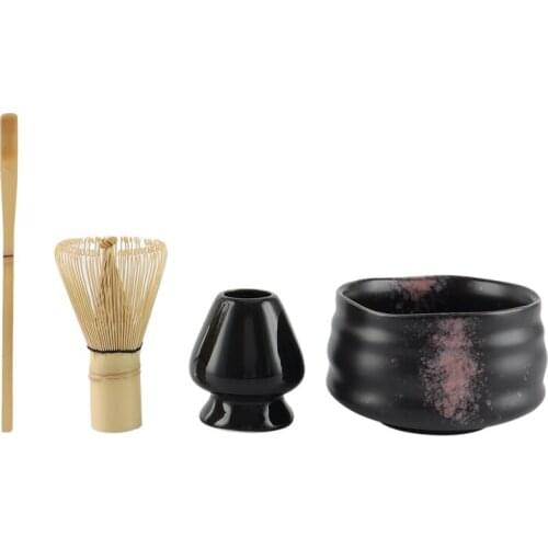 FQYL 4Pcs/Set Traditional Matcha Gift Set Bamboo Matcha Whisk Scoop Ceramic Matcha Bowl Whisk Holder Japanese Tea Sets