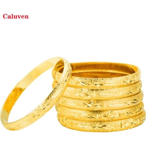 64MM Hot Selling Dubai Bangles African Gold Bangles for Women Ethiopian Indian Bangles with Charm Bridal jewerly