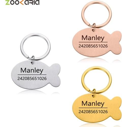 Customized Pet ID Tag Pet Cat Dog Collar Accessories Decoration Free Engraving Collars Stainless Steel Cat Tags Keyring