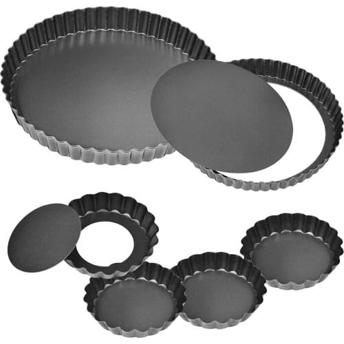 11In+9 In+4In Tart Pan with Removable Bottom,2 Pcs Large Size Quiche Pan&4 Pcs Small Size Pie Pan,Non-Stick Baking Pan