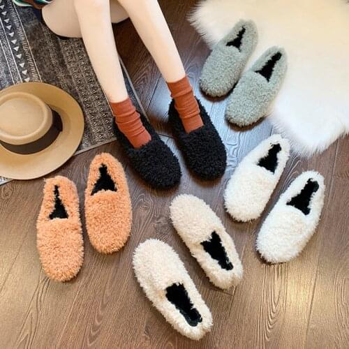 Loafers Fur Korean Shoes Casual Female Sneakers Shallow Mouth All-Match Round Toe Autumn Womens Moccasins 2020 New Fall Winter