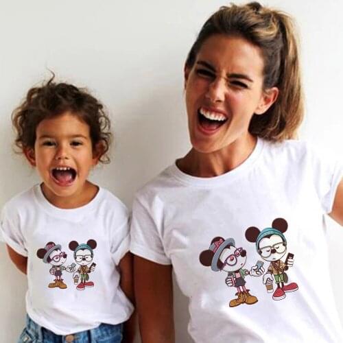 Fashion Icon Mickey Minnie Famliy Look T-shirts Women Men Summer Short Sleeve Children Tee Tops Streetwear Girl Boy Tshirts