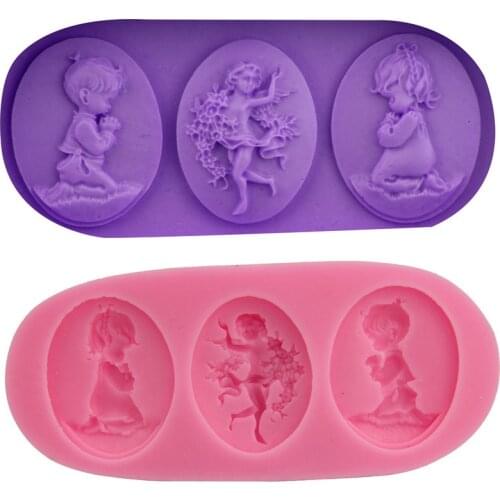 Pray for boys and girls angel modeling cake silicone mold DIY fondant baking chocolate tool ice gel drop mold