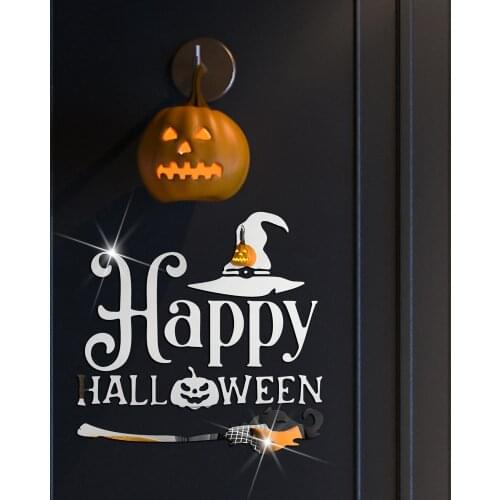 Happy Halloween Festiva Wall Stickers Acrylic Mirror Pumpkin Door Stickers Halloween Party Decoration Removable Wallpaper Art