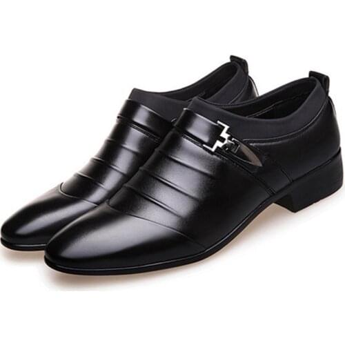 Idopy New British Mens Slip On Split Leather Pointed Toe Men Dress Shoes Business Wedding Oxfords Formal Shoes For Male