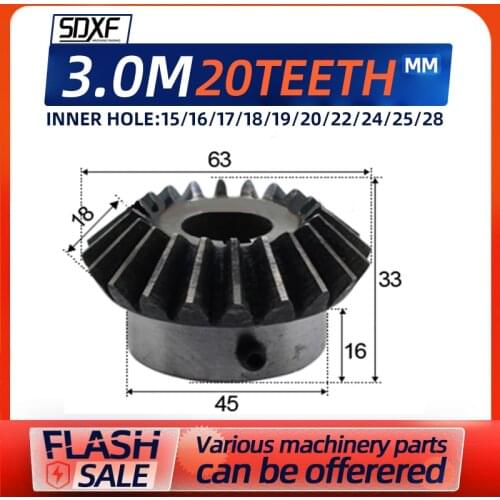 One 3 module 20 tooth standard inner bore, inner bore 15/28mm gear tooth spiral bevel gear