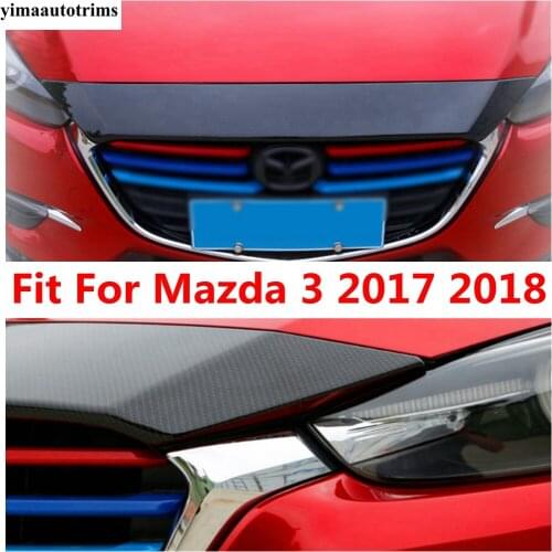 Front Head Hood Panel Engine Strip Decoration Panel Cover Trim Fit For Mazda 3 2017 2018 ABS Carbon Fiber Look