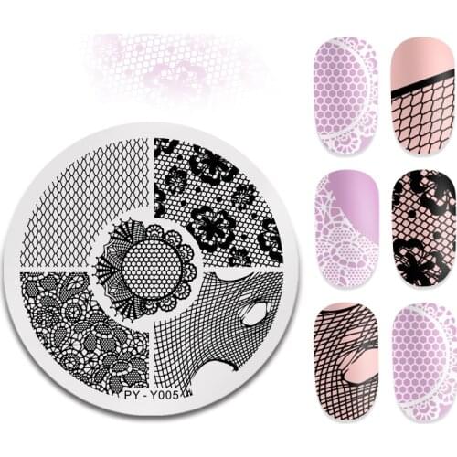 PICT YOU Nail Stamping Plates Round Lace Patterns Stainless Steel Grid Flowers Lace Nail Design Stamp Stencil Nail Image Plate