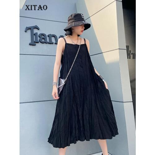 XITAO Pleated Plus Size Dress Fashion New Sleeveless Backless Pocket 2020 Summer Vintage Small Fresh Casual Style Dress XJ4883