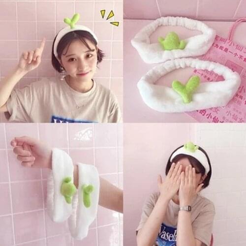 Cute Cactus Hairbands Headbands for Women Elastic Hairband Wash Face Washing Makeup Bath Bean Bud Sprout Headdress Girl Headwear
