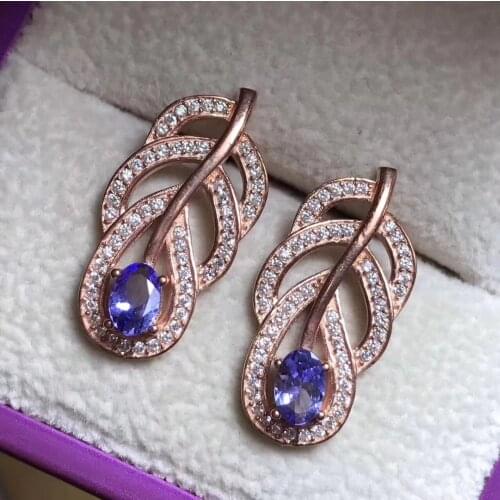 Fashion Lovely Feathered Leaf natural tanzanite stud earrings Natural gemstone earrings S925 silver girl women earrings jewelry
