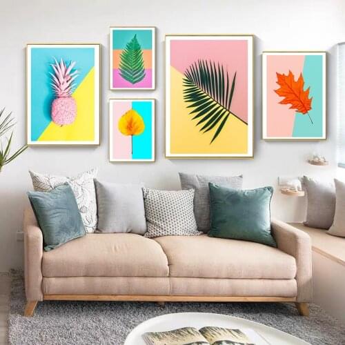 Nordic Canvas Painting Print Tropical Palm Leaf Cactus Pineapple Modern Home Decor Posters Wall Art Pictures For Kids Room