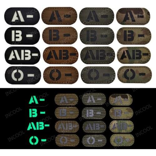 Blood Type Group Infrared IR Reflective Patches A B AB O Positive POS White Glow In Dark Tactical Military Patch Armband Badges