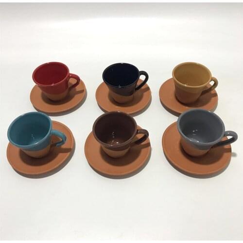 Turkish Tile Handmade Natural Earthenware Set of 6 Coffee Cups and Saucers Colorful traditional method heat coffee pot anatolian