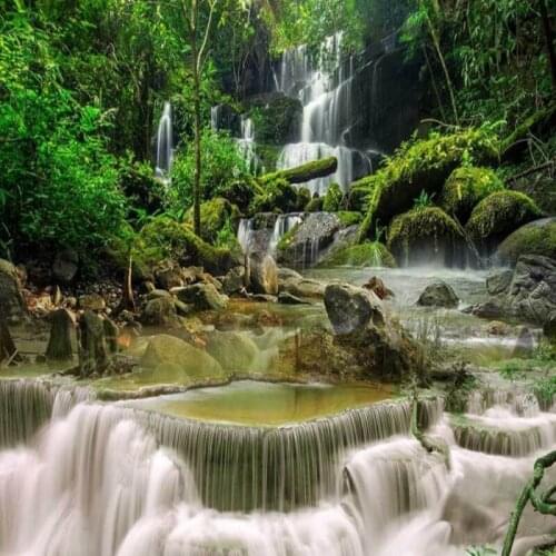 Dropship Colomac Green Wallpaper Flowing Water 3D Natural Scenery Wallpaper Jungle Wall Mural Bedroom Behang Voor Muren 3D