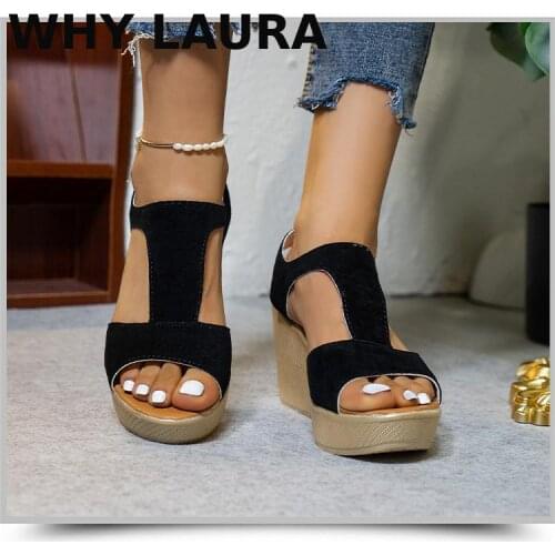New summer 2021 open toe fish head fashion T type one word buckle non-slip high heels wedge sandals for women