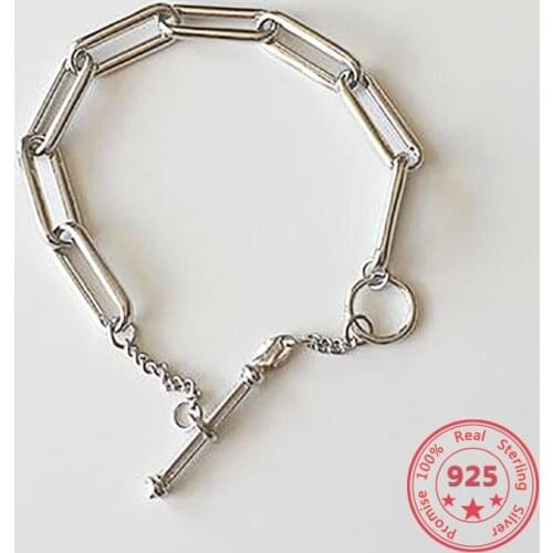 925 Sterling Silver Simple European American Retro Vintage Simple Chain Bracelets Women Jewelry
