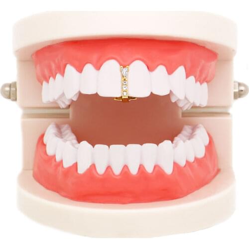 1 Pc Gold Silver Color Grillz Crystal Stick Shape Top Teeth Grillz Punk Grills Dental Gold Tooth Caps Rapper Fashion Jewelry