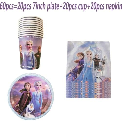 10/20pcs/set Disney Frozen 2 Anna and Elsa Priness Disposable Tableware Set Paper cup Plates Baby Shower Birthday Wedding Decor