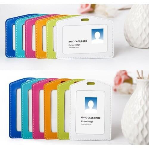 12 Pcs/lot Soft PU Leather ID Card Holder Horizontal/Vertical Without Lanyard, for Students/Business/Staff,Candy Colors