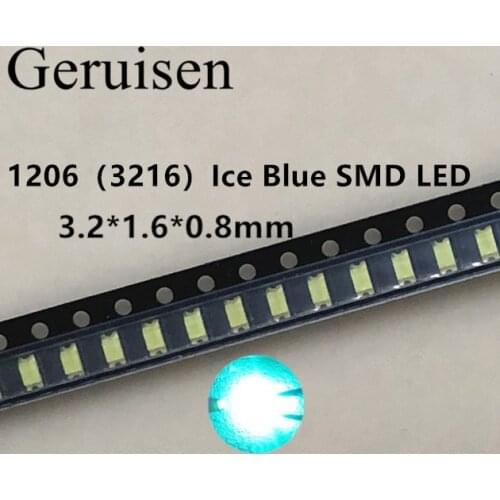 50PCS/3216 1206 Ice Blue 0.01W Super Ultra Bright SMD LED Indication smd 1206 led clear blue 1206 diodes