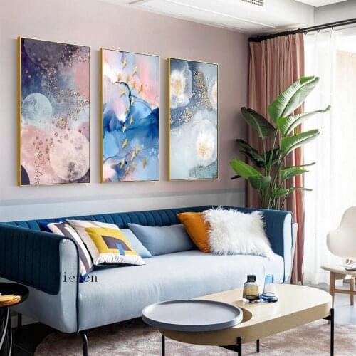 Abstract Poster Color Mix Marble Pink Blue Canvas Painting Print for Living Room Bedroom Aisle New Home Art Wall Decor Picture