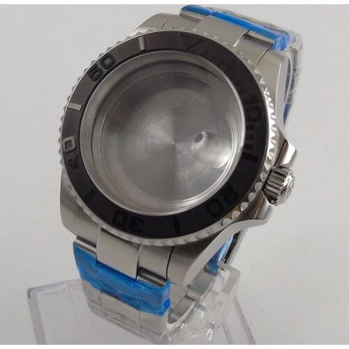 Fit NH35/NH36 High Quality 40mm Watch Case Sapphire Glass With Magnifier + Watch Strap Rotating Brushed Ceramic Bezel