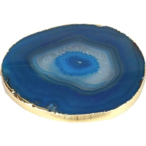 Pure Gold Color Blue Onyx Stone Slice Jewelry Display Disc Tool Coaster For Drink for Cupcake Home Decoration Wedding Gift