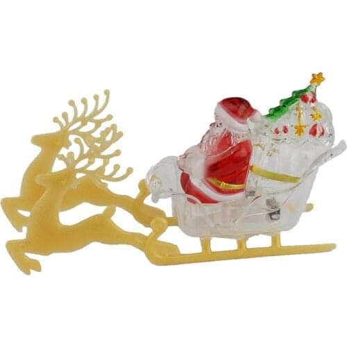 Color Changing Christmas Deer Cart Christmas Santa Ornament with Night Light LED Christmas Sleigh Table Holiday Decoration
